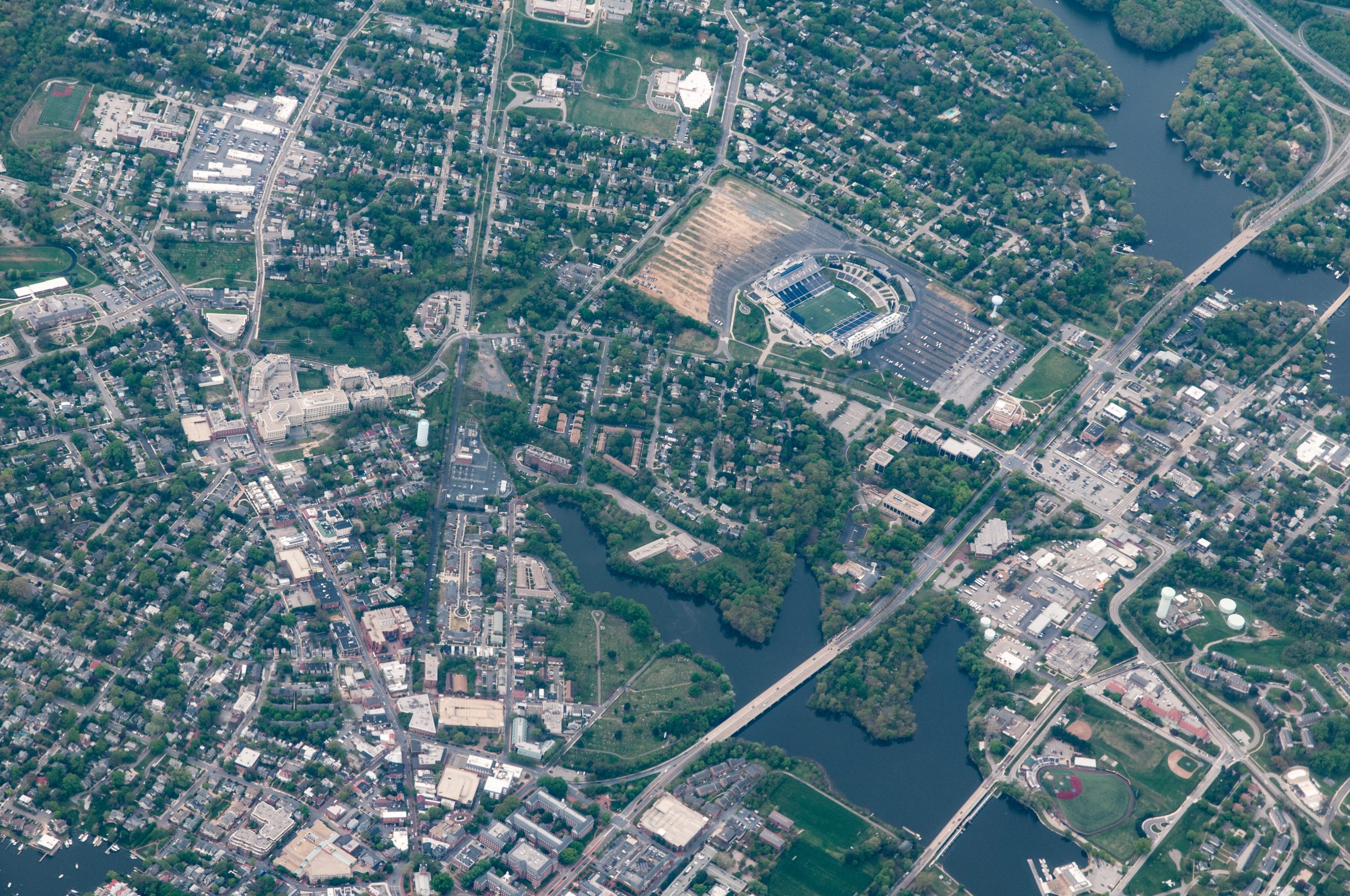 An aerial view of the US naval academy, Annapolis, in Maryland.